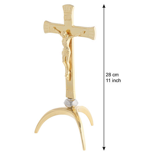 Cruz de altar base tripé estilo ortodoxo 27 cm latão 2