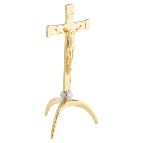 Cruz de altar base tripé estilo ortodoxo 27 cm latão 3