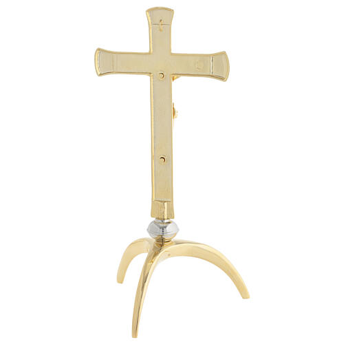 Cruz de altar base tripé estilo ortodoxo 27 cm latão 4