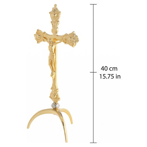 Croce da altare tre piedi finitura oro stile barocco 40 cm ottone 2