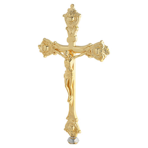 Croce da altare tre piedi finitura oro stile barocco 40 cm ottone 3