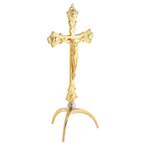 Croce da altare tre piedi finitura oro stile barocco 40 cm ottone 4