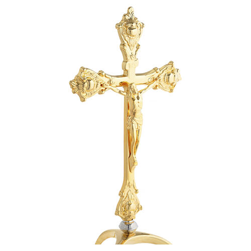 Croce da altare tre piedi finitura oro stile barocco 40 cm ottone 5