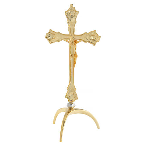 Croce da altare tre piedi finitura oro stile barocco 40 cm ottone 6