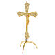 Croce da altare tre piedi finitura oro stile barocco 40 cm ottone s6