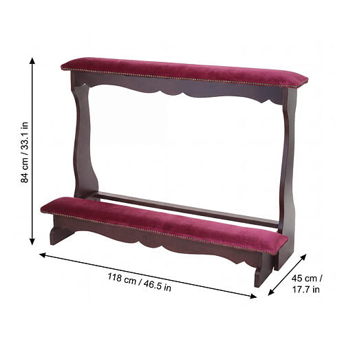 Inginocchiatoio per sposi pieghevole in legno con velluto bordeaux 85x120x45 cm 3