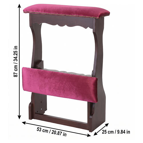 Inginocchiatoio pieghevole in legno con appoggi in velluto bordeaux 85x55x50 cm 9