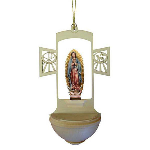 Pila agua bendita madera Virgen de Guadalupe 1