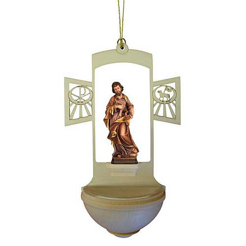 Holy Water font in painted wood, Saint Joseph 1