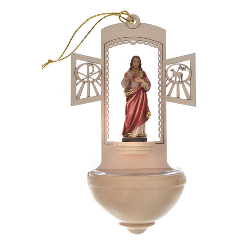 Holy Water font in painted wood, Sacred Heart of Jesus 1