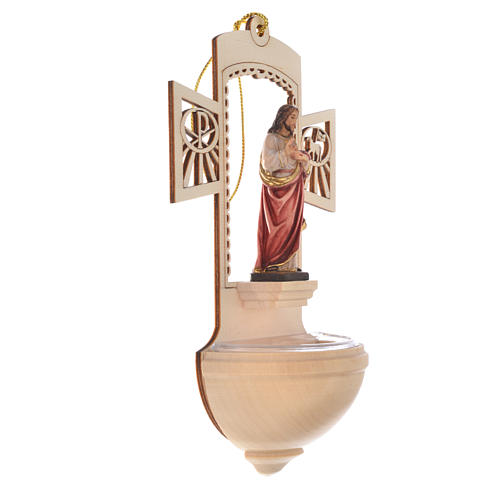 Holy Water font in painted wood, Sacred Heart of Jesus 3