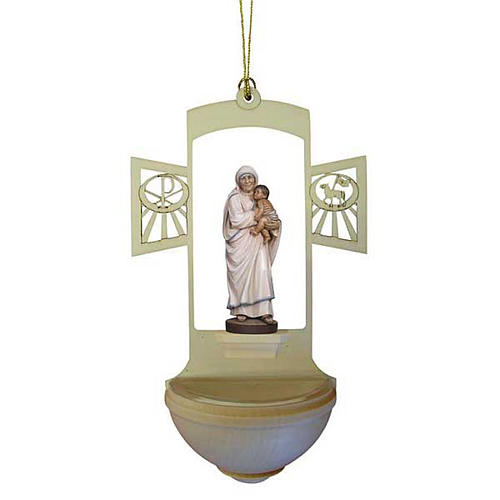 Holy Water font in carved wood, Mother Teresa 1