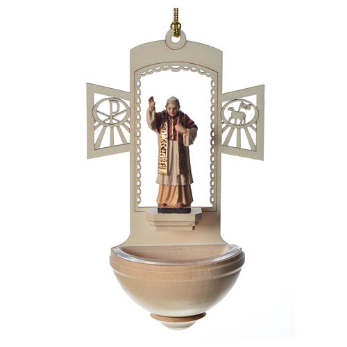 Pila de agua bendita Benedicto XVI madera tallada 1