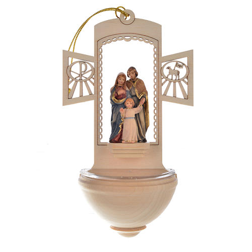 Holy Water font in wood, Holy Family and Jesus standing | online sales ...