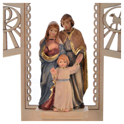 Holy Water font in wood, Holy Family and Jesus standing 2