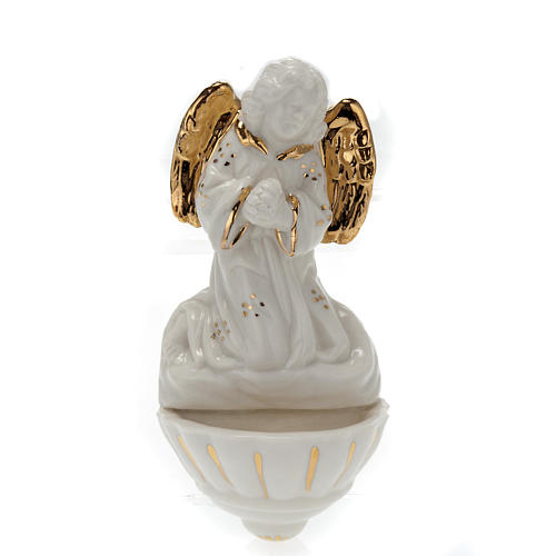 Holy Water font in white porcelain with Angel 1