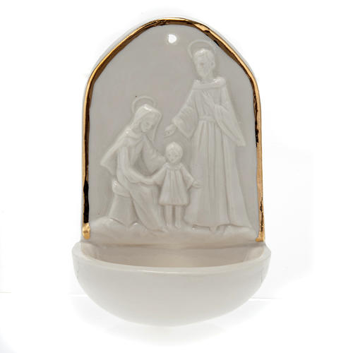 Acquasantiera porcellana bianca Sacra Famiglia 1