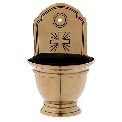 Holy water font in golden brass with Cross 1