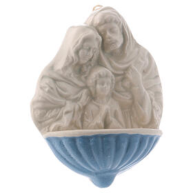Weihwasserbecken aus Deruta Keramik mit Maria, Sankt Josef und dem Jesuskind, 10 x 10 x 5 cm