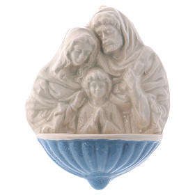 Bénitier Marie St Joseph et Enfant Jésus céramique Deruta 10x10x5 cm