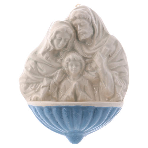 Bénitier Marie St Joseph et Enfant Jésus céramique Deruta 10x10x5 cm 1