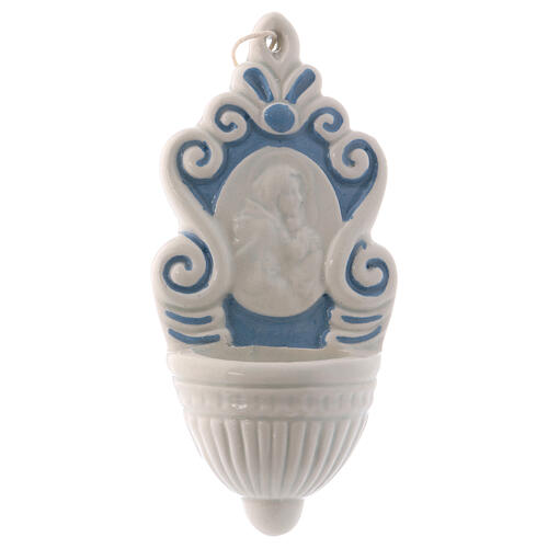 Deruta ceramic stoup similar to a fountain with an icon of Mary and Baby Jesus 12x6x2 cm 1