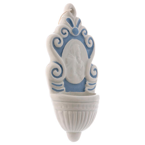 Deruta ceramic stoup similar to a fountain with an icon of Mary and Baby Jesus 12x6x2 cm 2