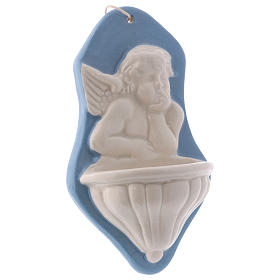 Acquasantiera busto angioletto sfondo blu ceramica Deruta 15x10x5 cm