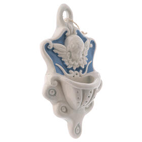 Stoup with angel on blue background with engravings in Deruta ceramic 11x6x4 cm