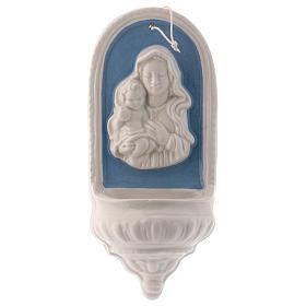 Mdonna and child with blue details holy water font made in Deruta 7 in