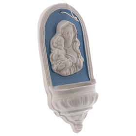 Mdonna and child with blue details holy water font made in Deruta 7 in