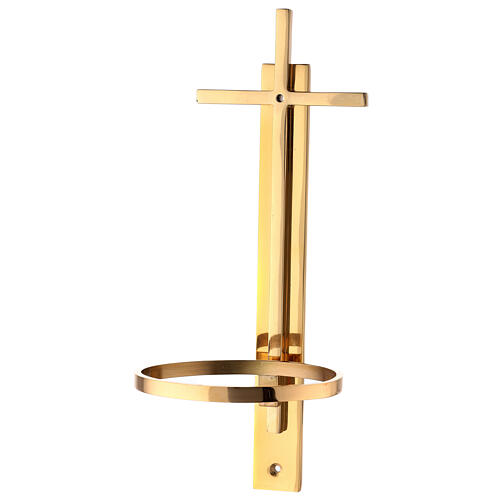 Weihwasserkessel aus vergoldetem Messing mit flachem Kreuz, 31 cm 5