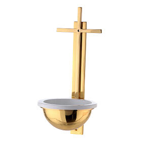 Flat cross golden brass stoup 31 cm