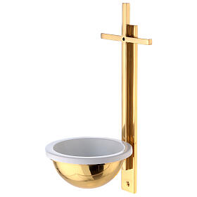 Gold plated brass Holy water font with latin cross 12 in