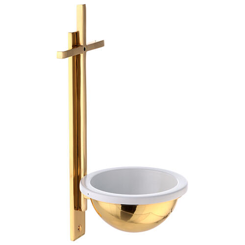 Gold plated brass Holy water font with latin cross 12 in 4