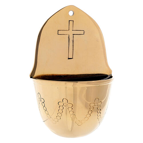 Holy water stoup, gold plated brass, engraved festoons, 13 cm 1