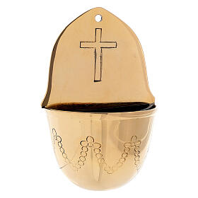 Holy water font with engraved festoons in golden brass 13 cm