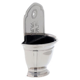 Holy water font, silver-plated brass, cross and rays, 16 cm