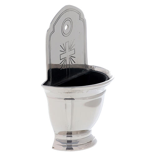Holy water font, silver-plated brass, cross and rays, 16 cm 2