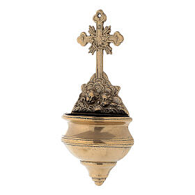 Holy water stoup with cross in polished brass 8x19x4.5 cm