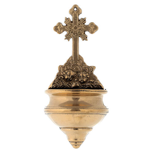 Holy water stoup with cross in polished brass 8x19x4.5 cm 1