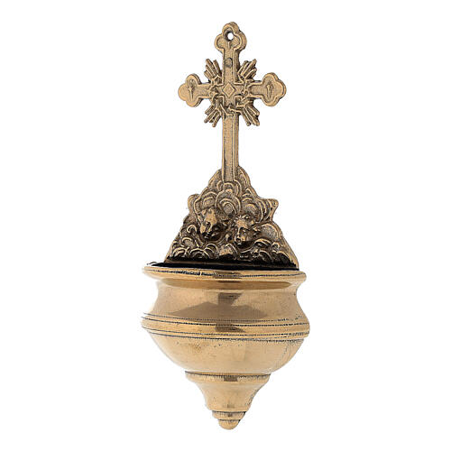 Holy water stoup with cross in polished brass 8x19x4.5 cm 2