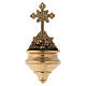 Holy water stoup with cross in polished brass 8x19x4.5 cm s1