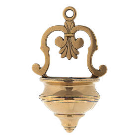 Holy water stoup with shell s in polished brass 8x19x4.5 cm