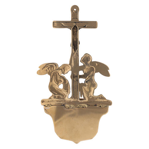 Holy water stoup with Crucifix and angel in polished brass 16x33x7 cm 3