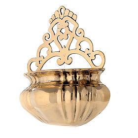 Holy water stoup with shell in polished brass 28x32x11 cm