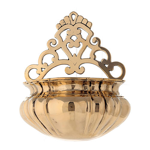 Holy water stoup with shell in polished brass 28x32x11 cm 1