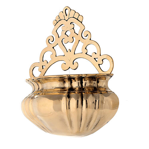 Holy water stoup with shell in polished brass 28x32x11 cm 2