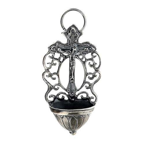 800 silver holy water font with trefoil cross 1