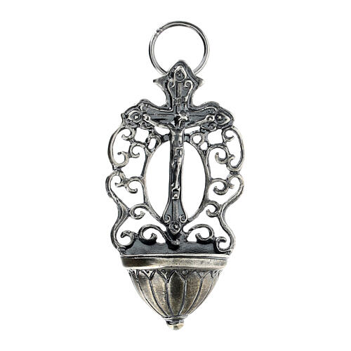 800 silver holy water font with trefoil cross 2